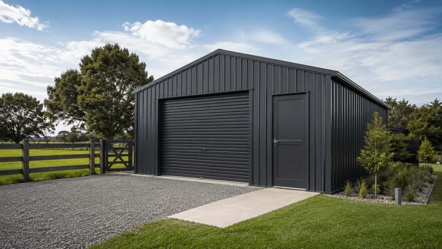 Steel kitset building frame for a shed or garage