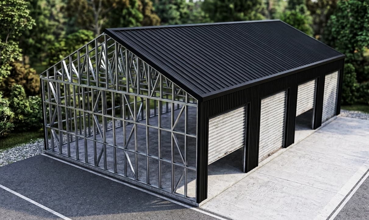 Steel frame kitset building in a New Zealand landscape