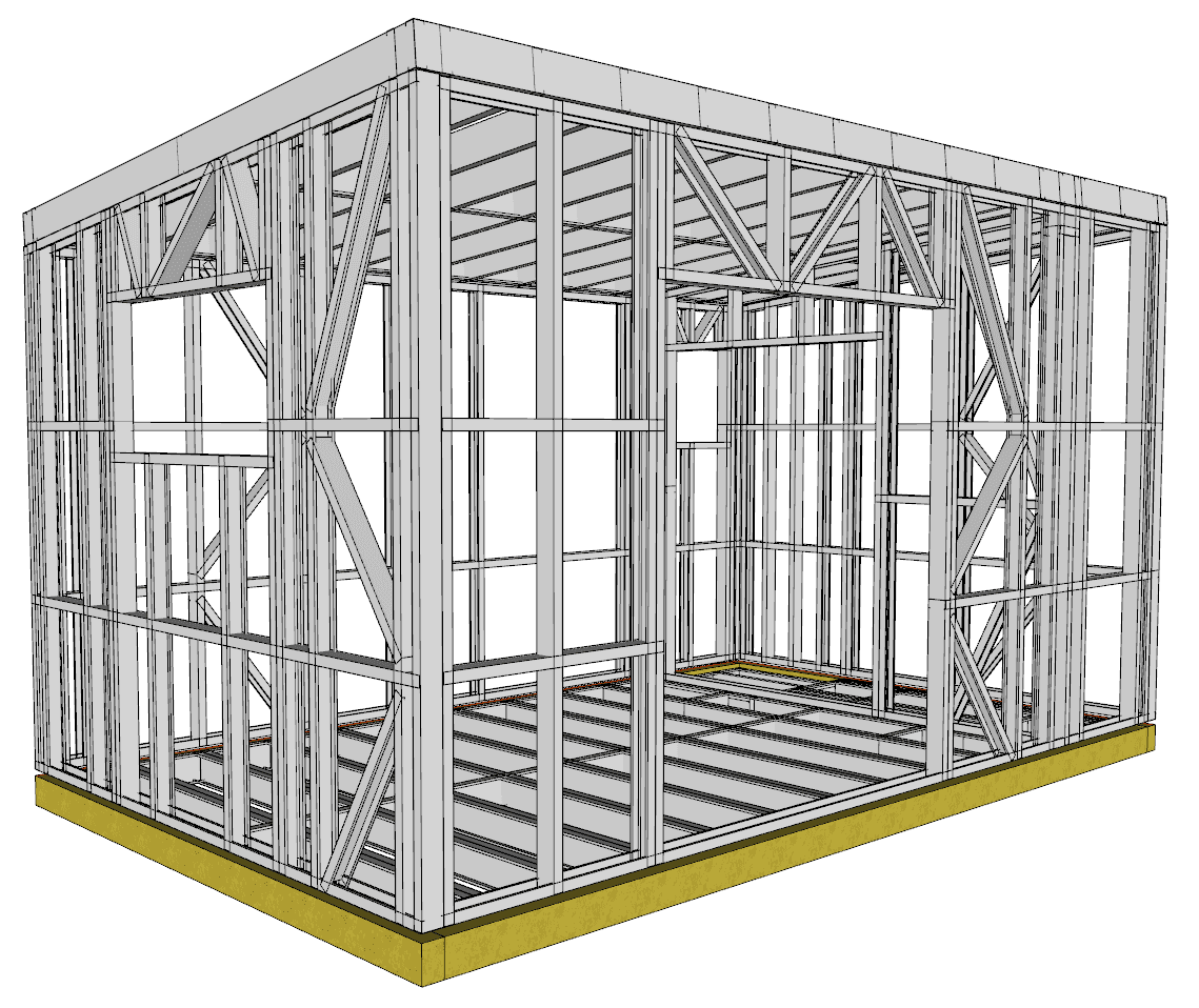 15m² One-Bedroom Cabin — steel frame render