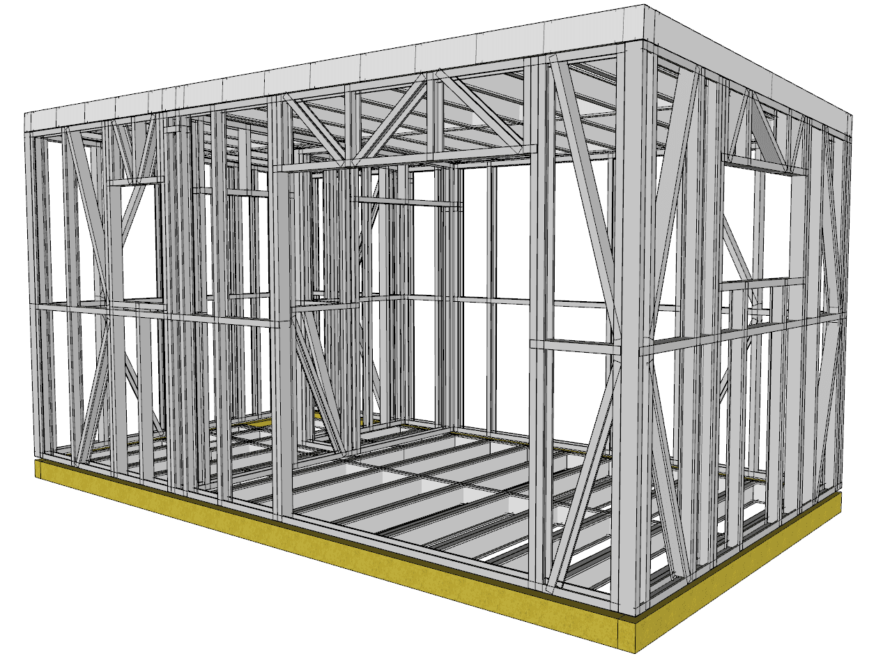 16m² One-Bedroom Cabin — steel frame render