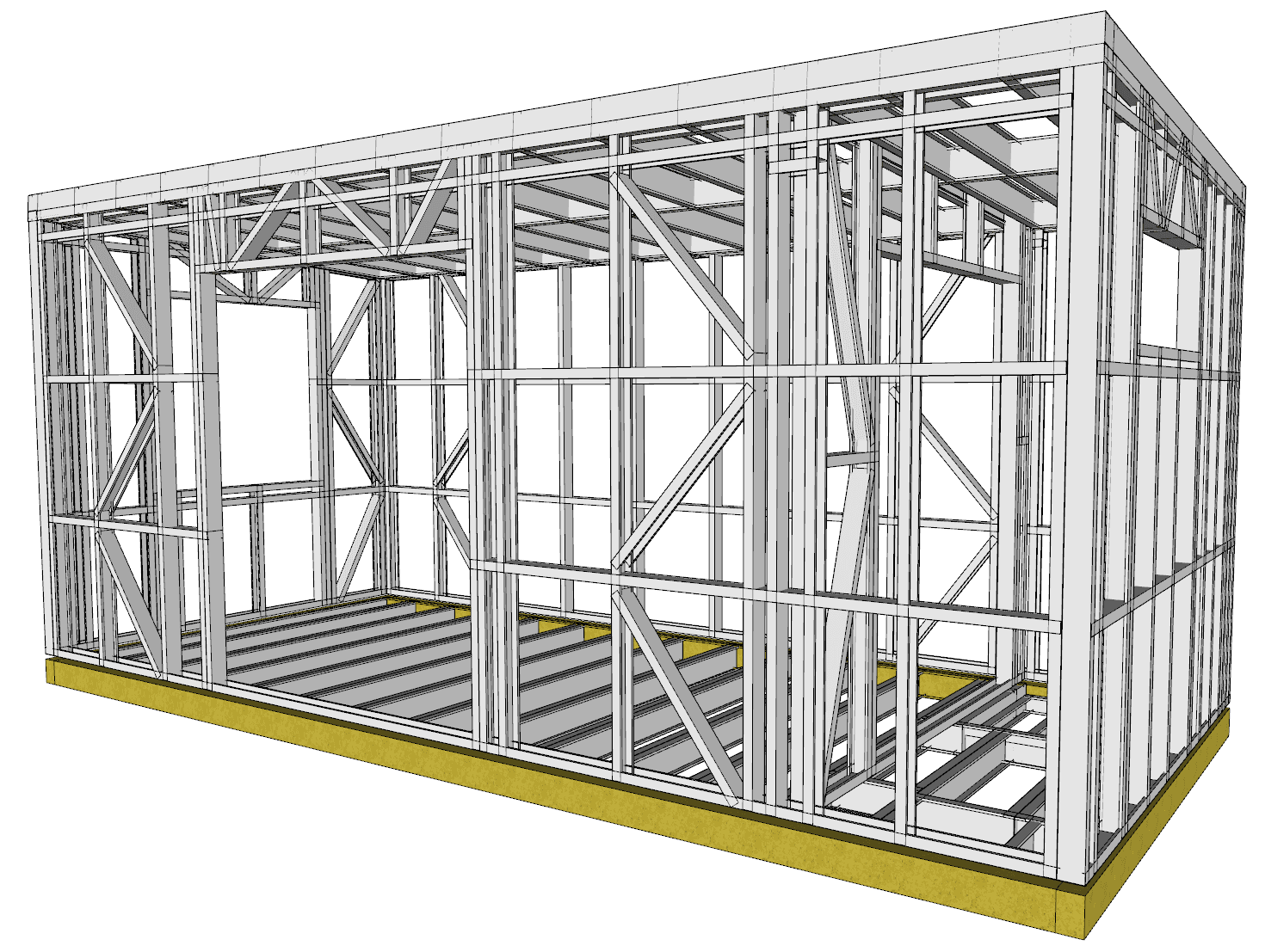 15.5m² One-Bedroom Cabin — steel frame render