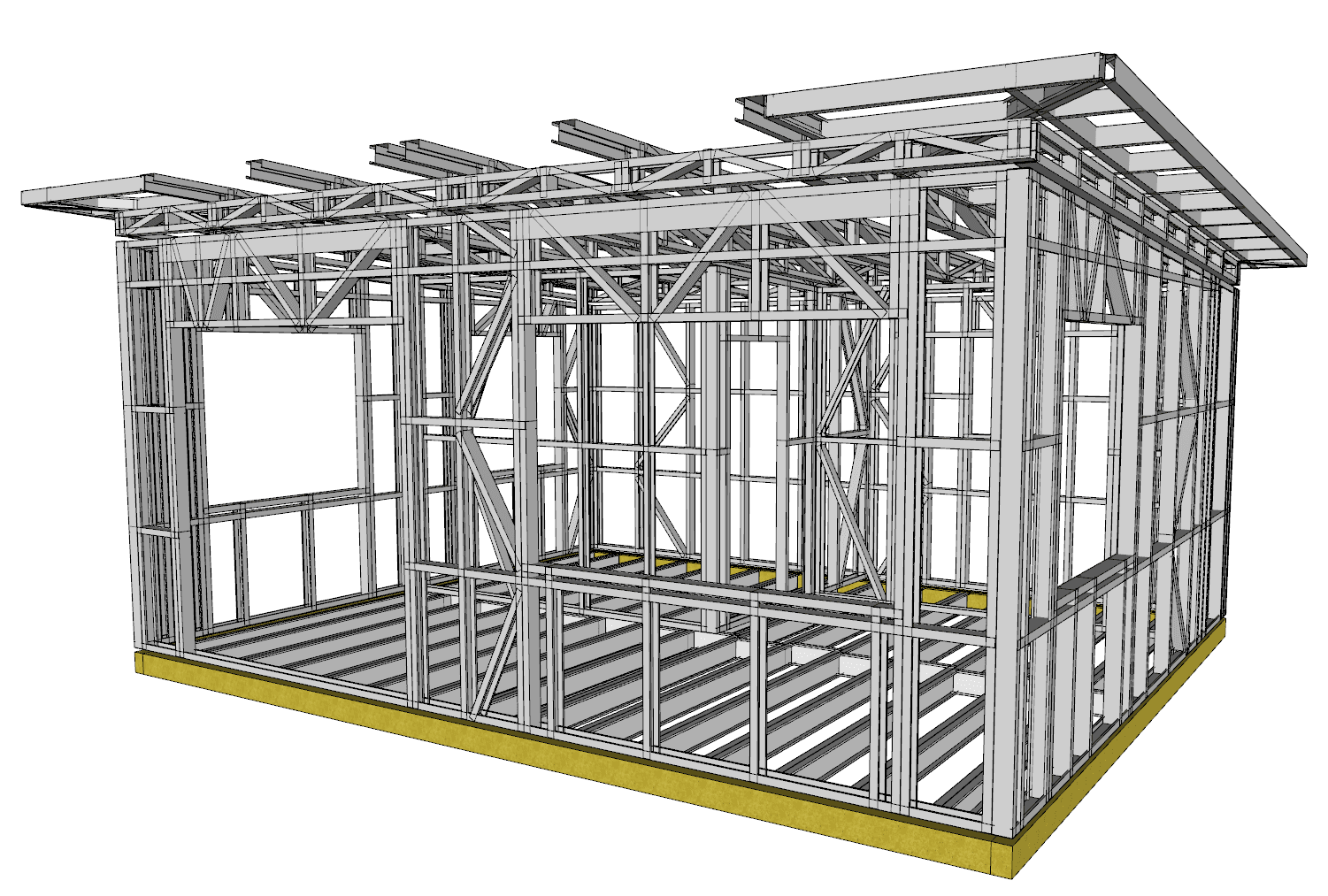 30m² One-Bedroom Cabin — steel frame render
