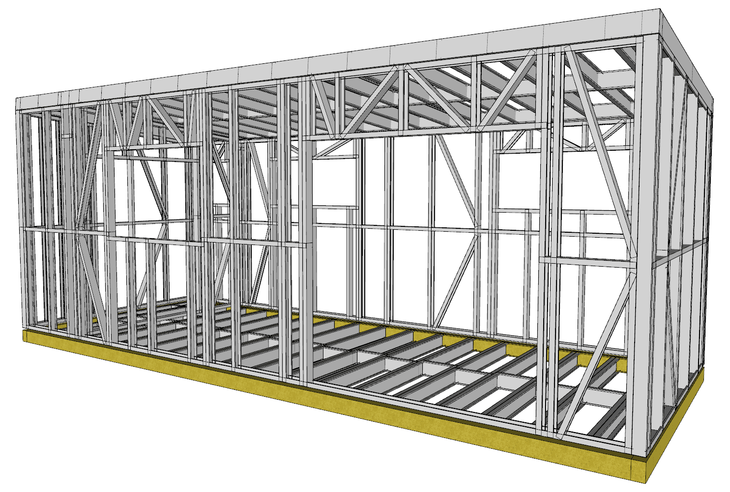 20.15m² One-Bedroom Cabin — steel frame render