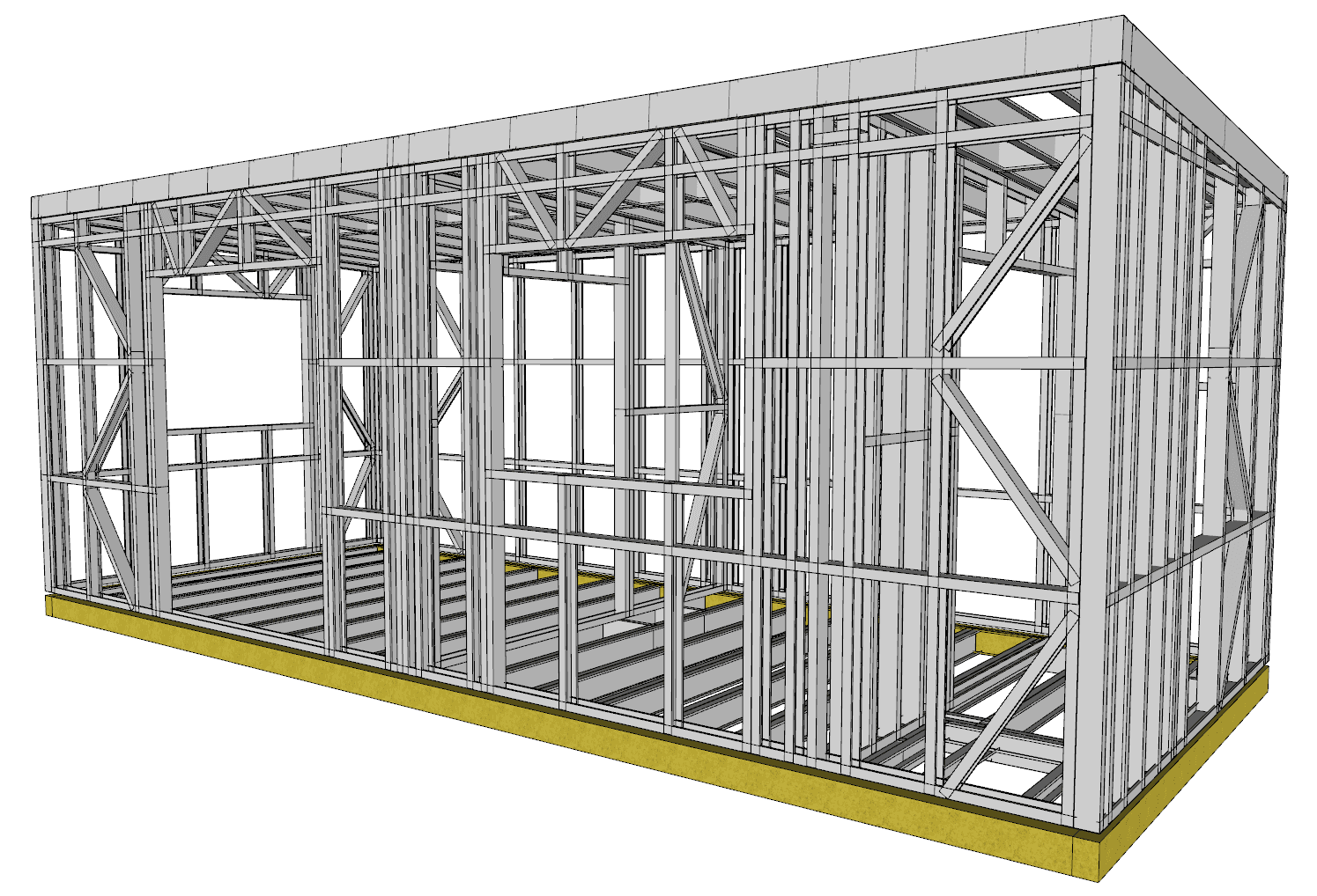 21.5m² One-Bedroom Cabin — steel frame render