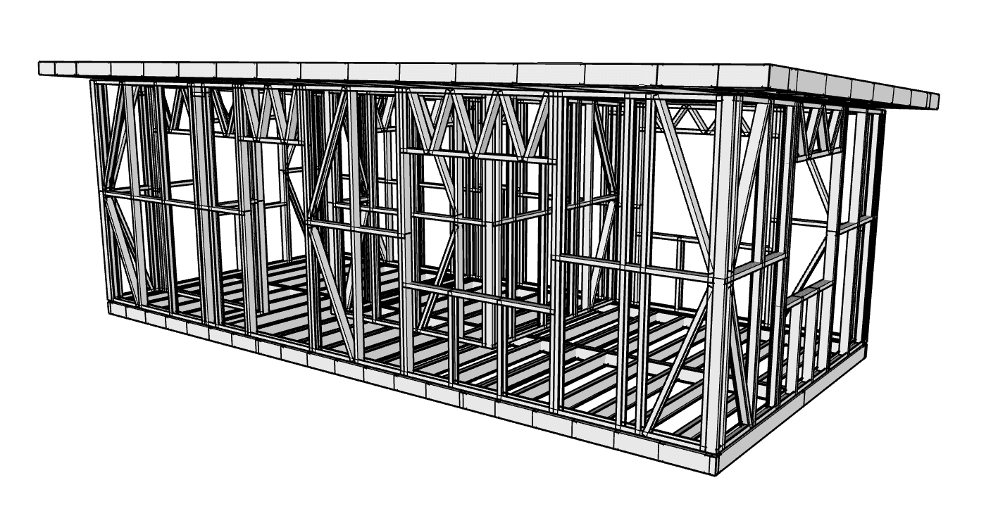 28.4m² One-Bedroom Cabin — steel frame render