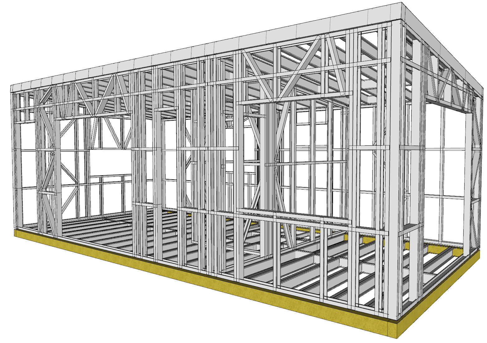 28.5m² One-Bedroom Cabin — steel frame render