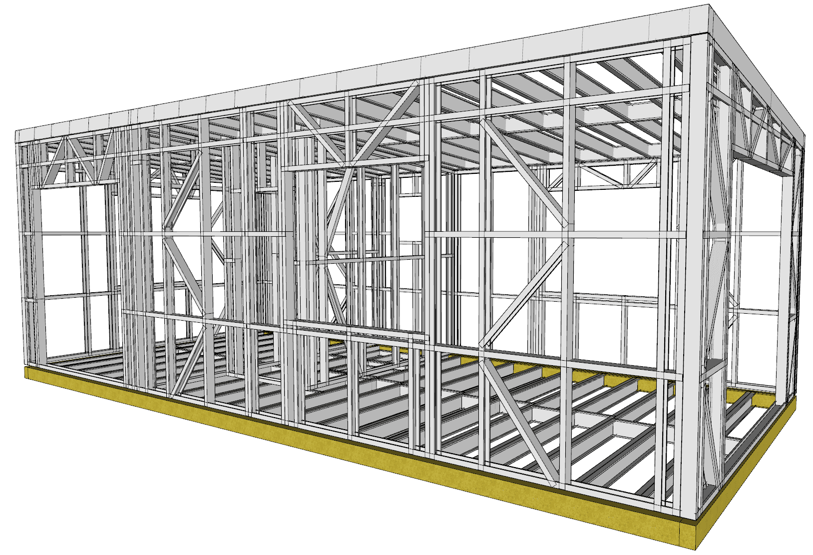 30m² One-Bedroom Cabin — steel frame render