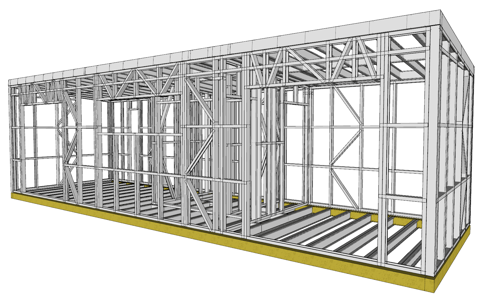 28m² One-Bedroom Cabin — steel frame render