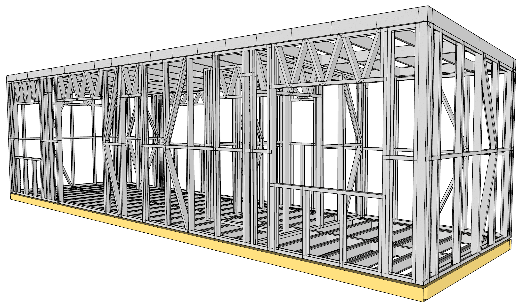 31m² Two-Bedroom Cabin — steel frame render
