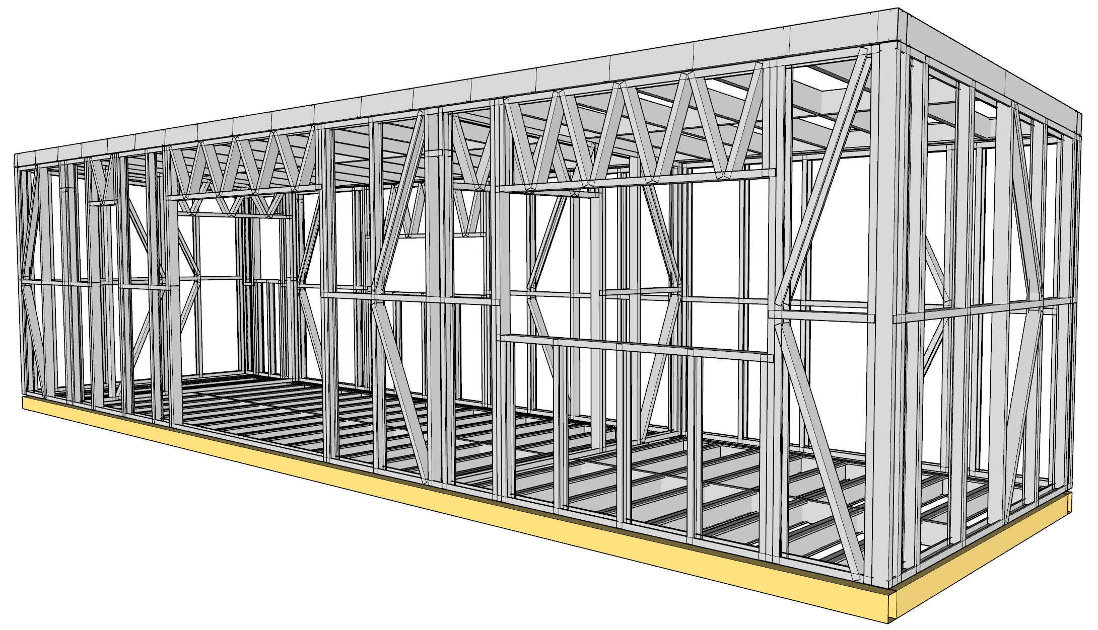 31m² One-Bedroom Cabin — steel frame render