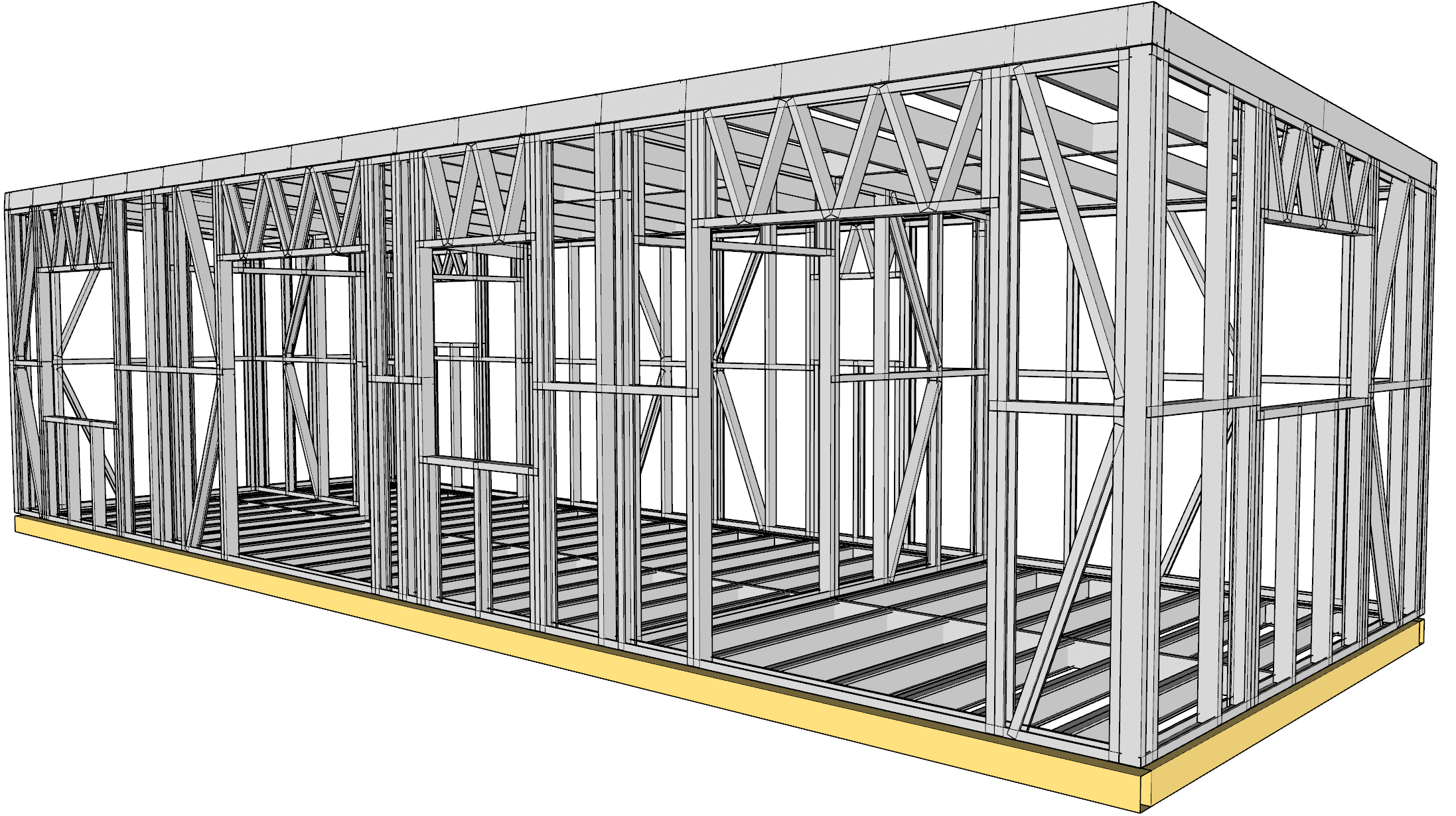 39m² Two-Bedroom Cabin — steel frame render