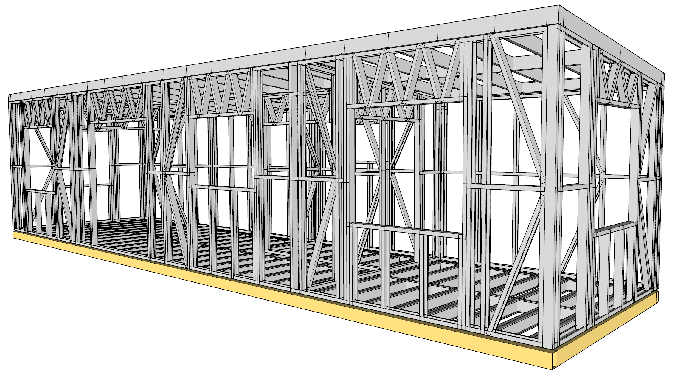 36m² Two-Bedroom Cabin — steel frame render