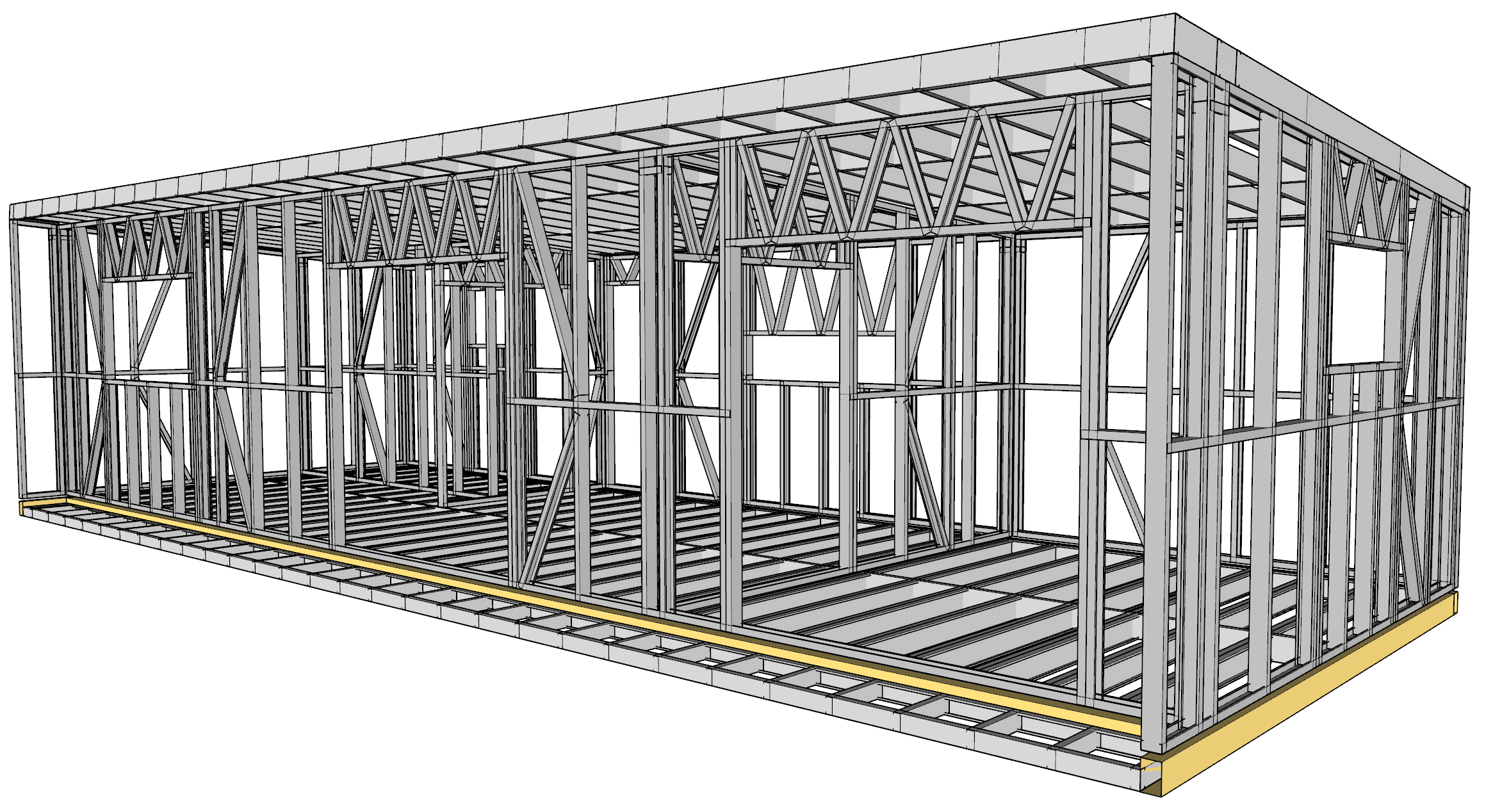 50.5m² One-Bedroom Cabin — steel frame render