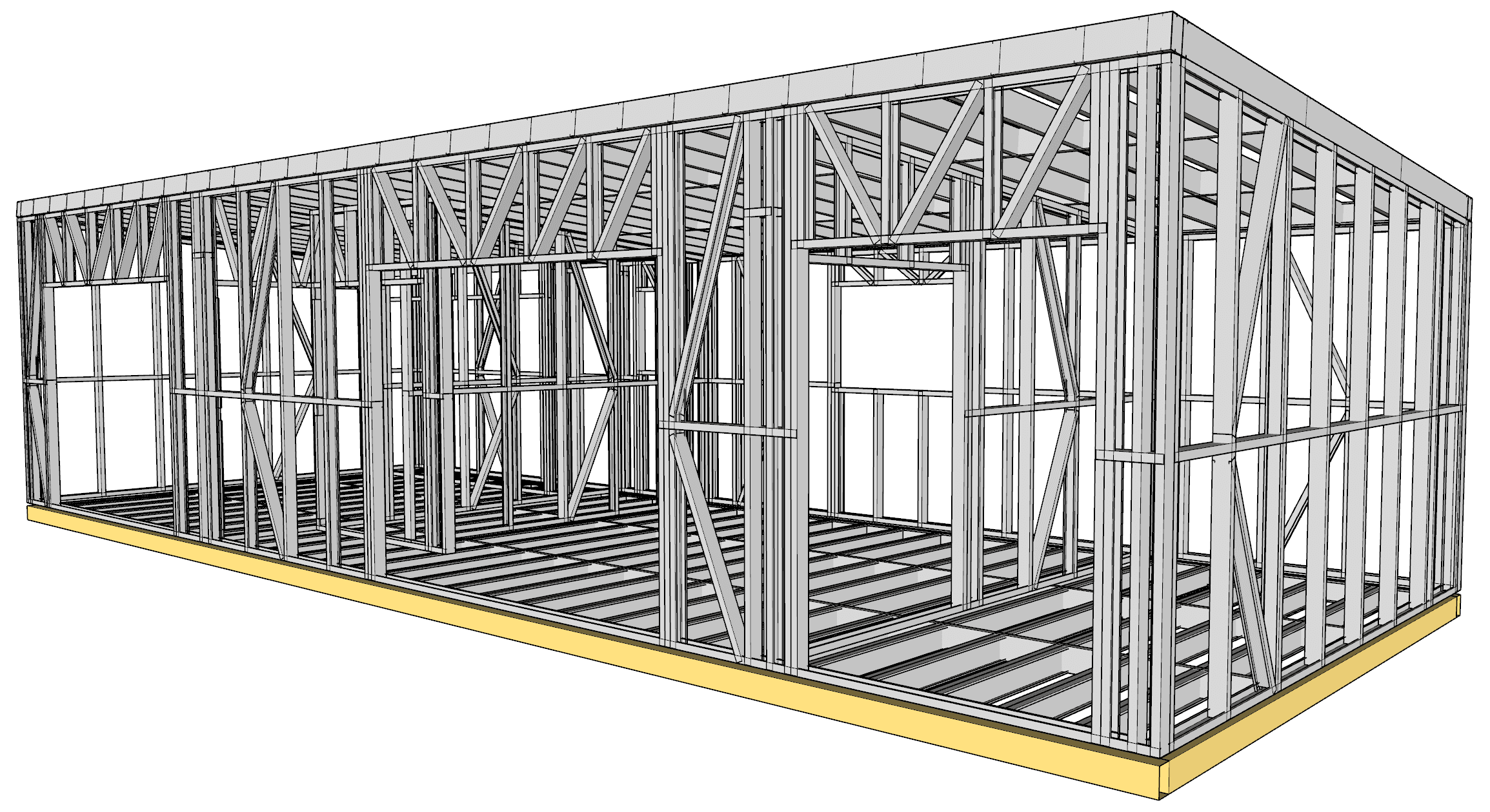 54m² Two-Bedroom Cabin — steel frame render