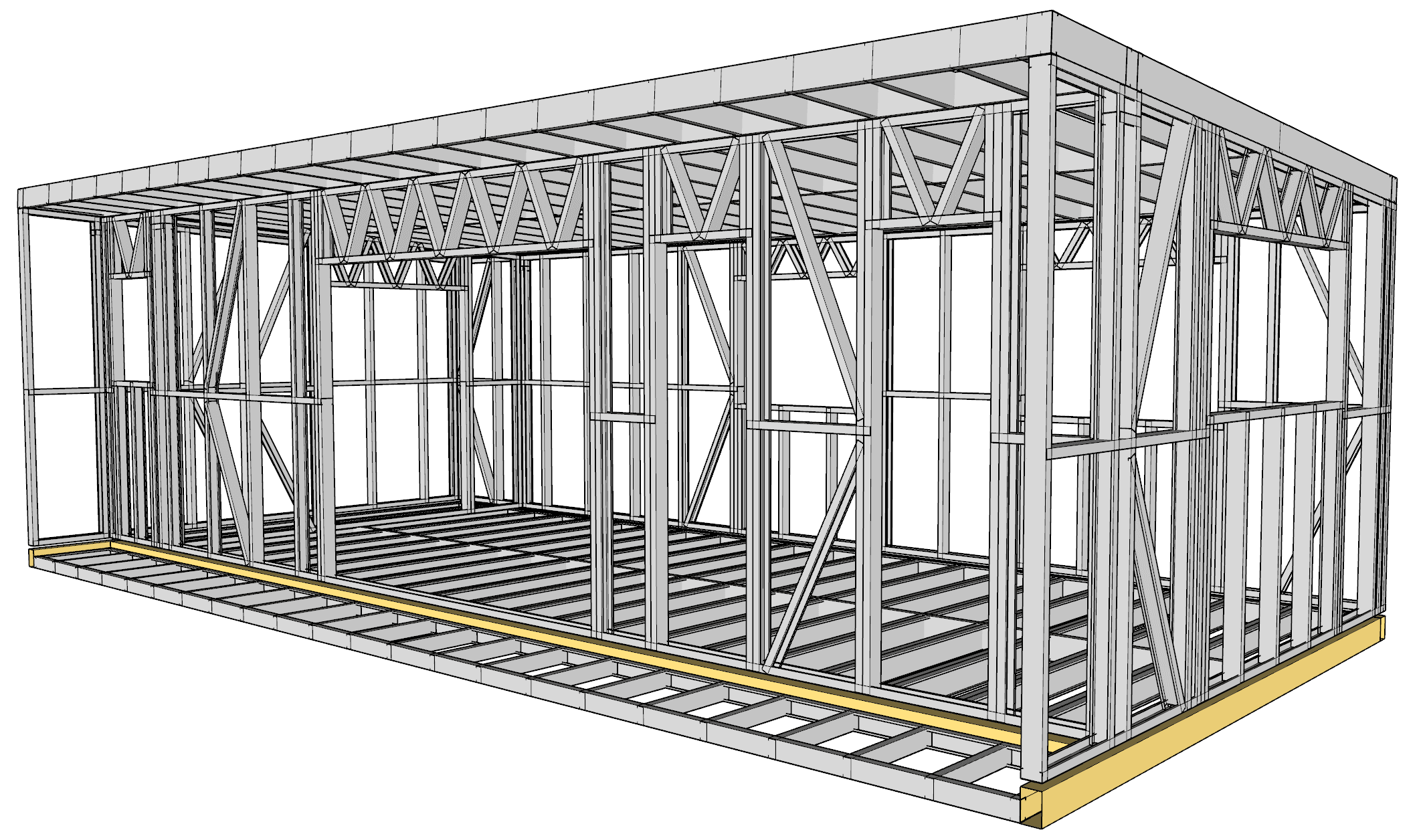 37.5m² One-Bedroom Cabin — steel frame render