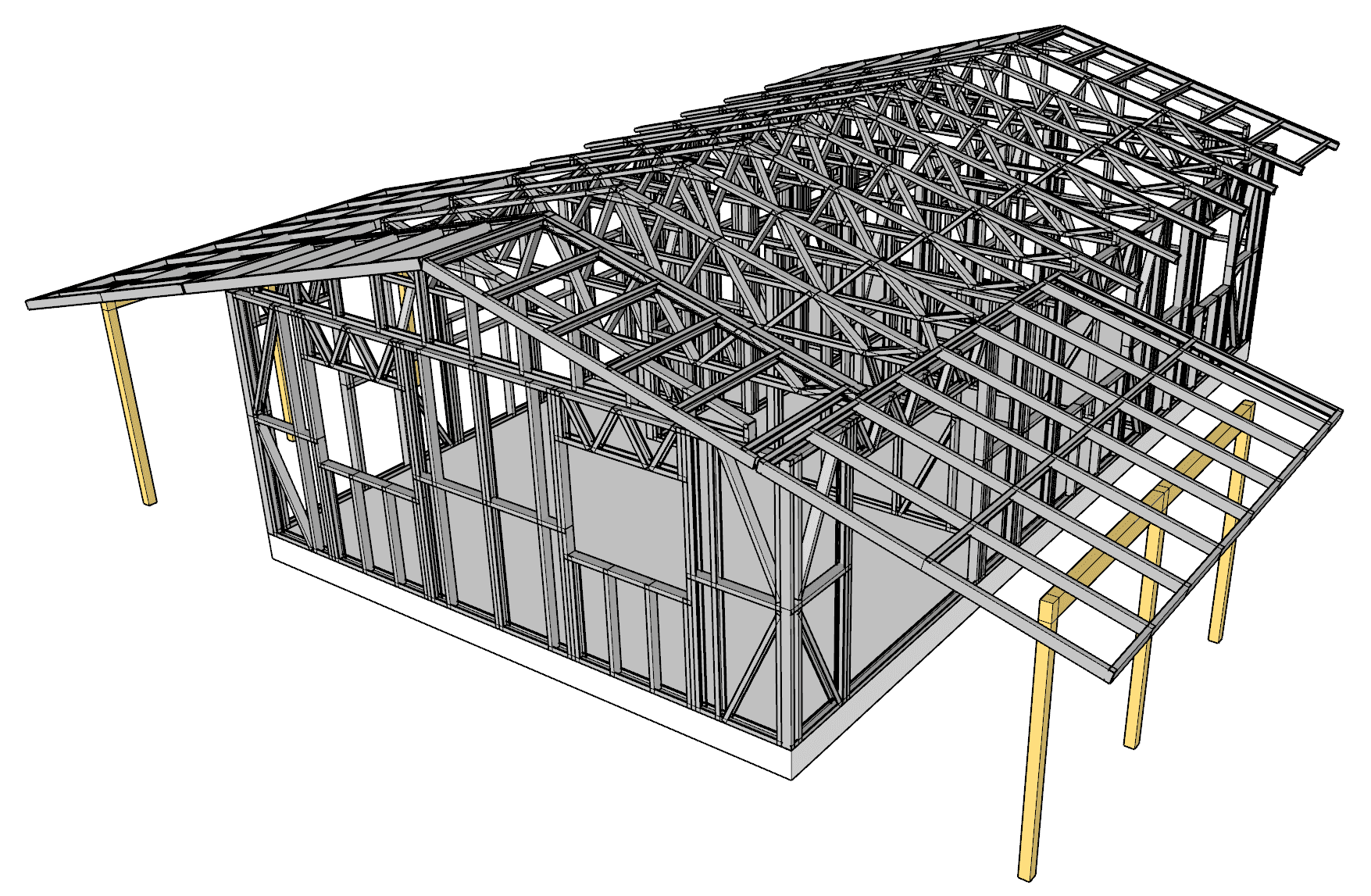 60m² Three-Bedroom Granny Flat — steel frame render
