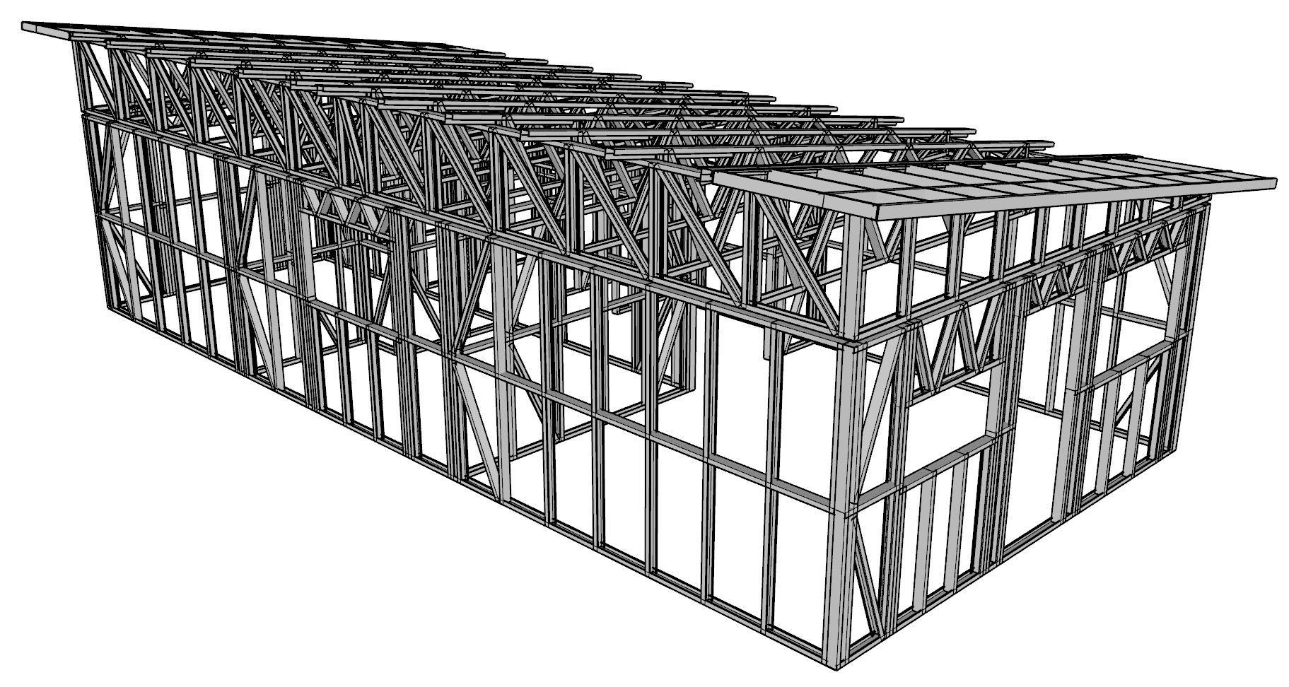 60m² Two-Bedroom Granny Flat — steel frame render