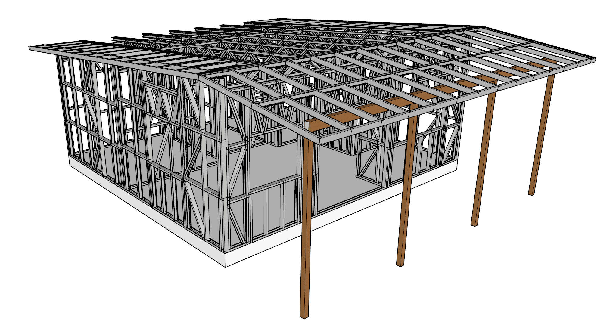 47.5m² Two-Bedroom Granny Flat — steel frame render