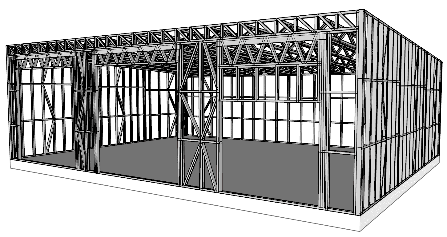 108m² Farm Shed — steel frame render