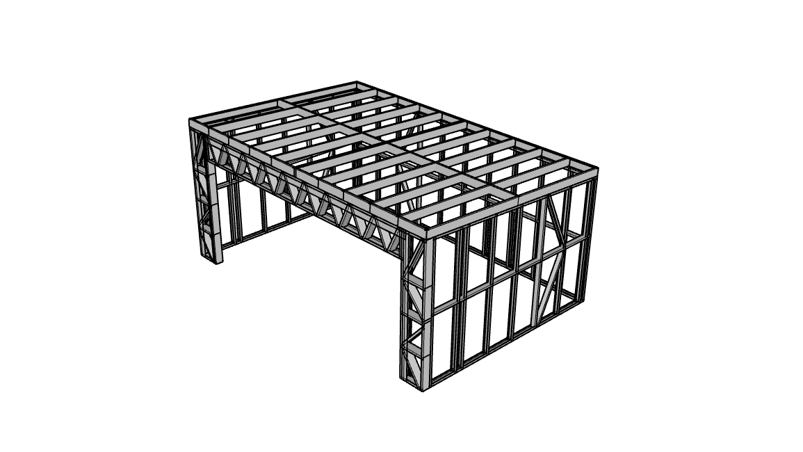 24m² Farm Shed — steel frame render