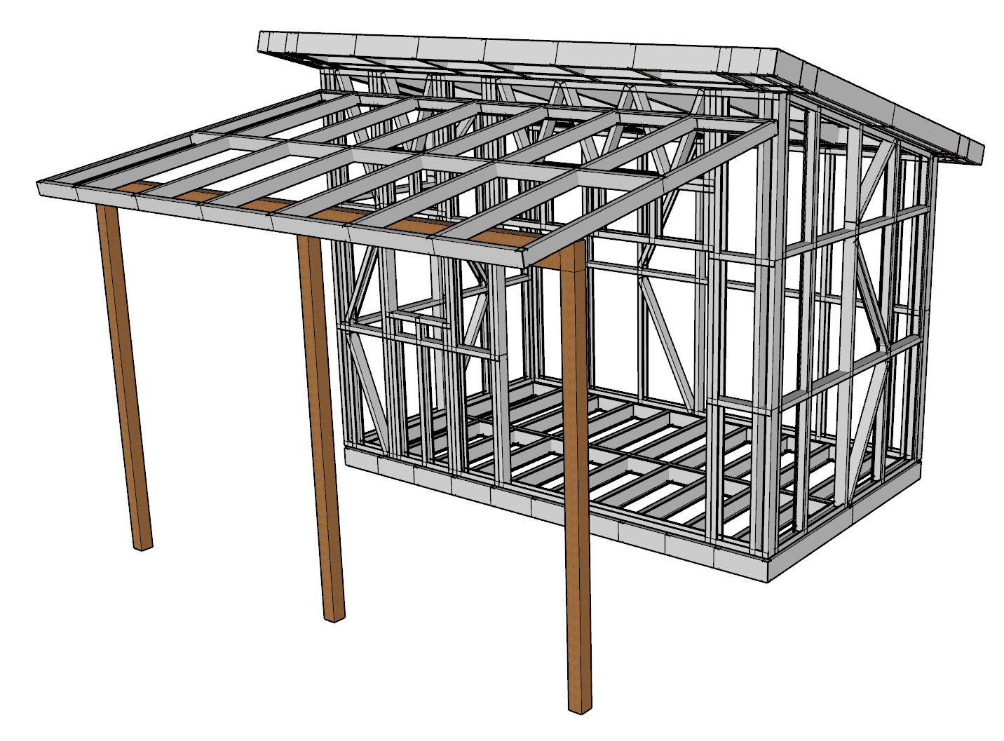 9.6m² Studio — steel frame render